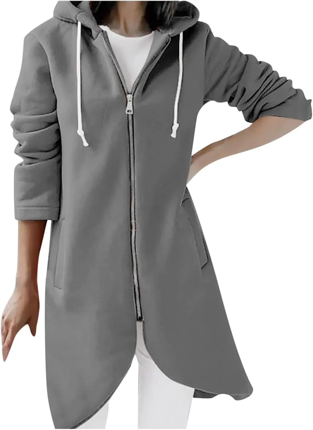 Удлиненная худи с капюшоном и молнией для женщин
Удлиненная худи с капюшоном и молнией для женщин