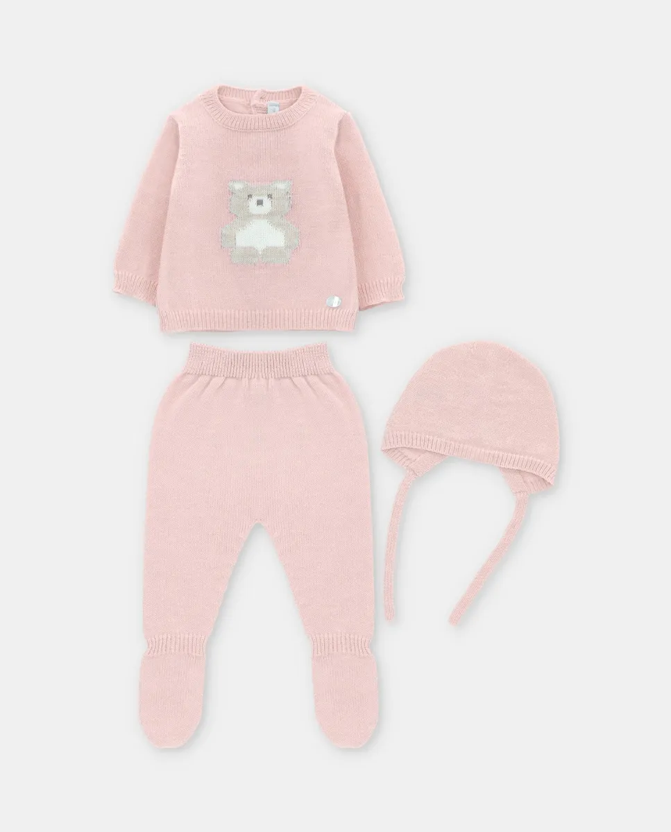 Детский комплект из 3 предметов вязаный с рисунком спереди, розового цвета Martín Aranda
Детский комплект из 3 предметов вязаный с рисунком спереди, розового цвета Martín Aranda