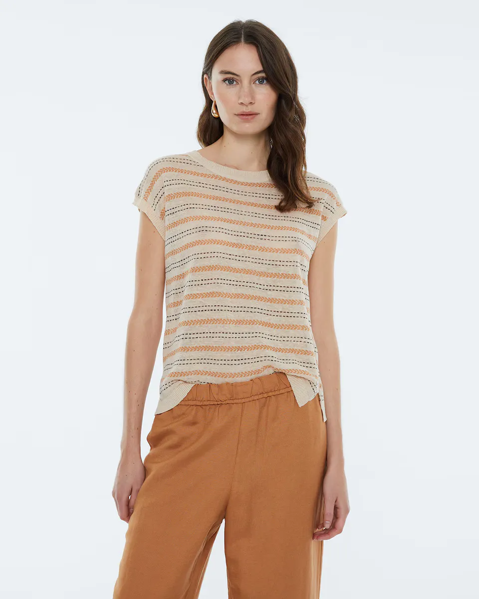 Женский жаккардовый полосатый свитер с круглым вырезом без рукавов Andam, бежевый
Женский жаккардовый полосатый свитер с круглым вырезом без рукавов Andam, бежевый