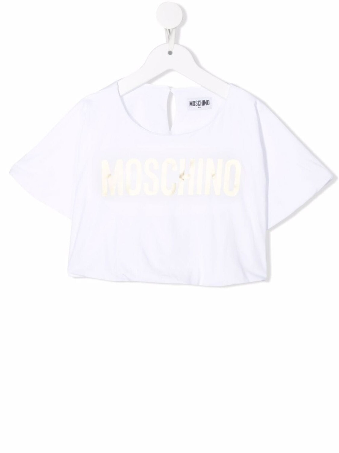 Moschino Kids укороченная футболка с логотипом, белый 
Moschino Kids укороченная футболка с логотипом, белый