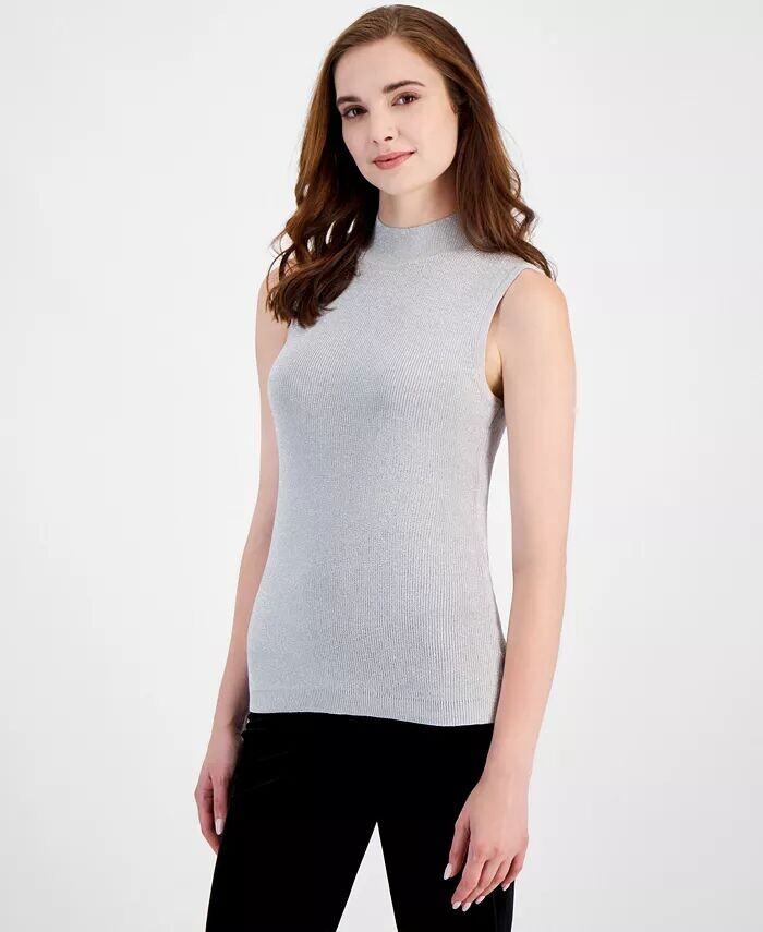 Женский блестящий топ без рукавов с воротником-стойкой Tahari ASL, серебряный
Женский блестящий топ без рукавов с воротником-стойкой Tahari ASL, серебряный