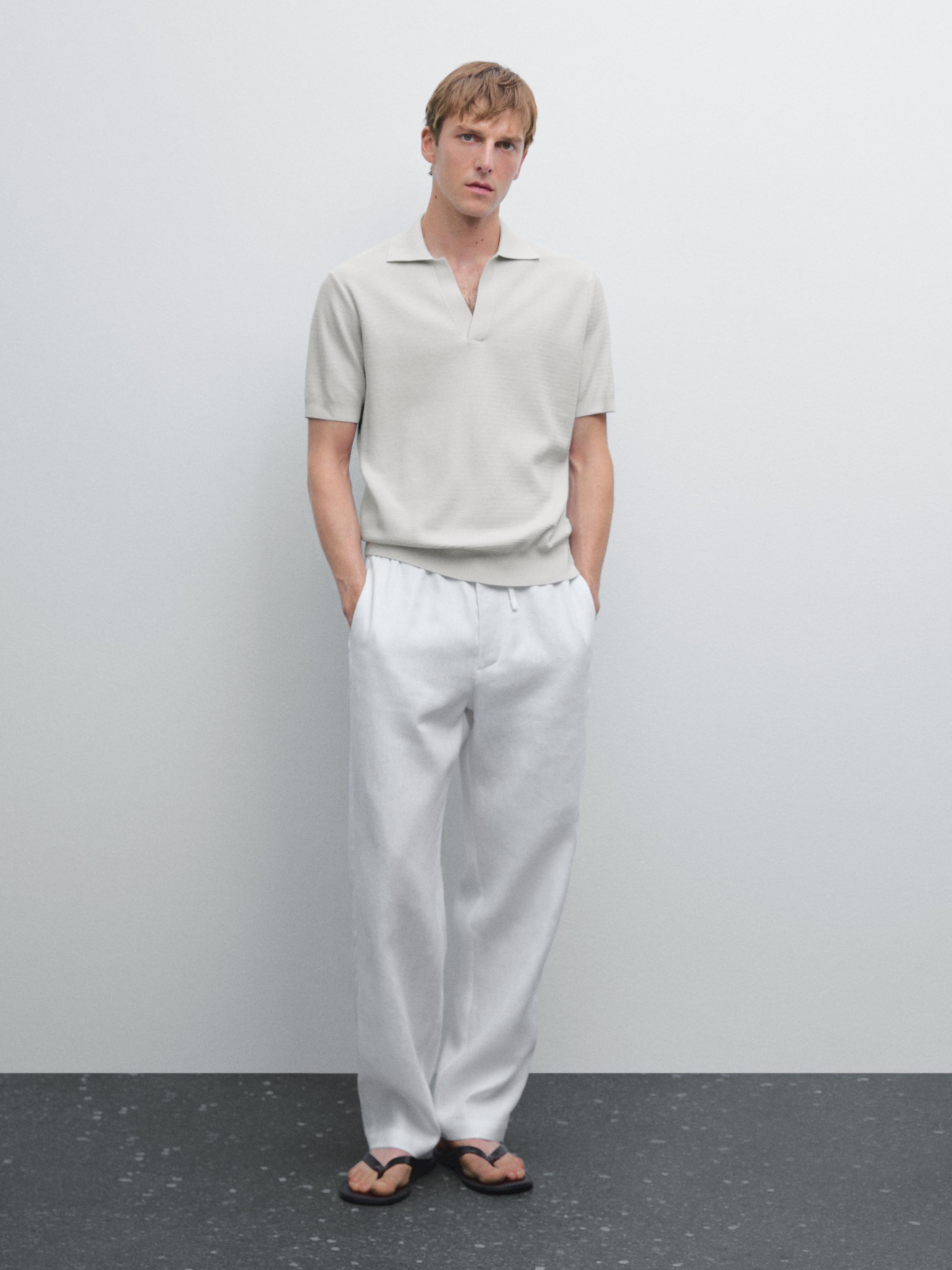 Трикотажная рубашка-поло с V-образным вырезом Massimo Dutti, Pearl Grey 
Трикотажная рубашка-поло с V-образным вырезом Massimo Dutti, Pearl Grey