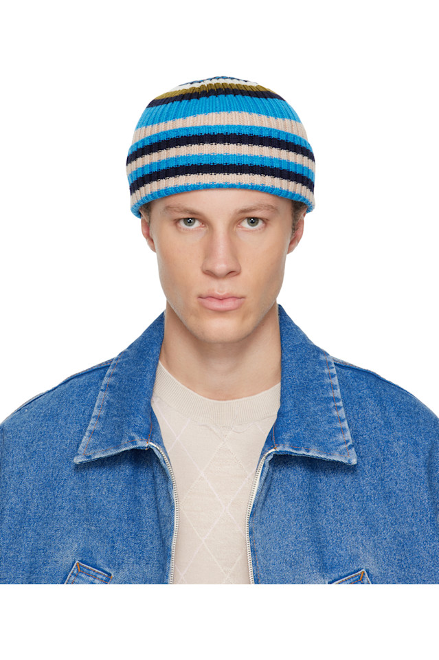 Marni Синяя полосатая ребристая шапка-бини
Marni Синяя полосатая ребристая шапка-бини