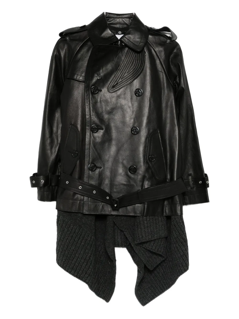 Двубортная кожаная куртка Sacai, черный
Двубортная кожаная куртка Sacai, черный