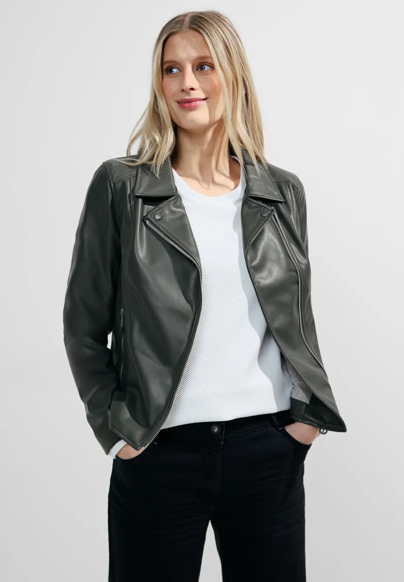 Байкерская куртка Cecil, без капюшона, на асимметричной молнии, хаки 
Байкерская куртка Cecil, без капюшона, на асимметричной молнии, хаки