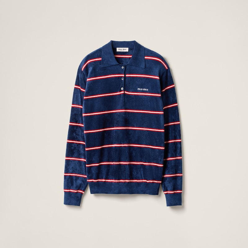 Полосатая рубашка-поло из вискозы Miu Miu, мультиколор
Полосатая рубашка-поло из вискозы Miu Miu, мультиколор