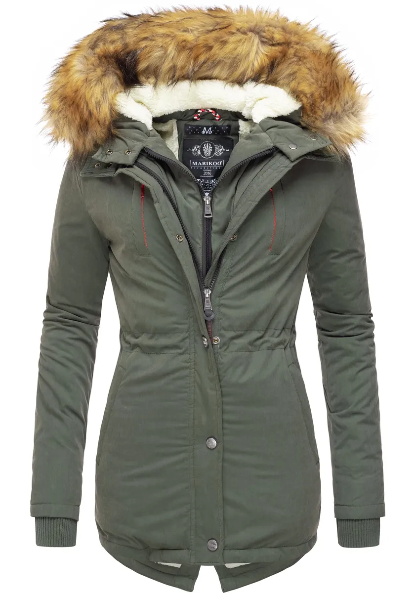 Зимнее пальто Marikoo "Akira", элегантная зимняя парка с капюшоном из искусственного меха, зеленый
Зимнее пальто Marikoo "Akira", элегантная зимняя парка с капюшоном из искусственного меха, зеленый