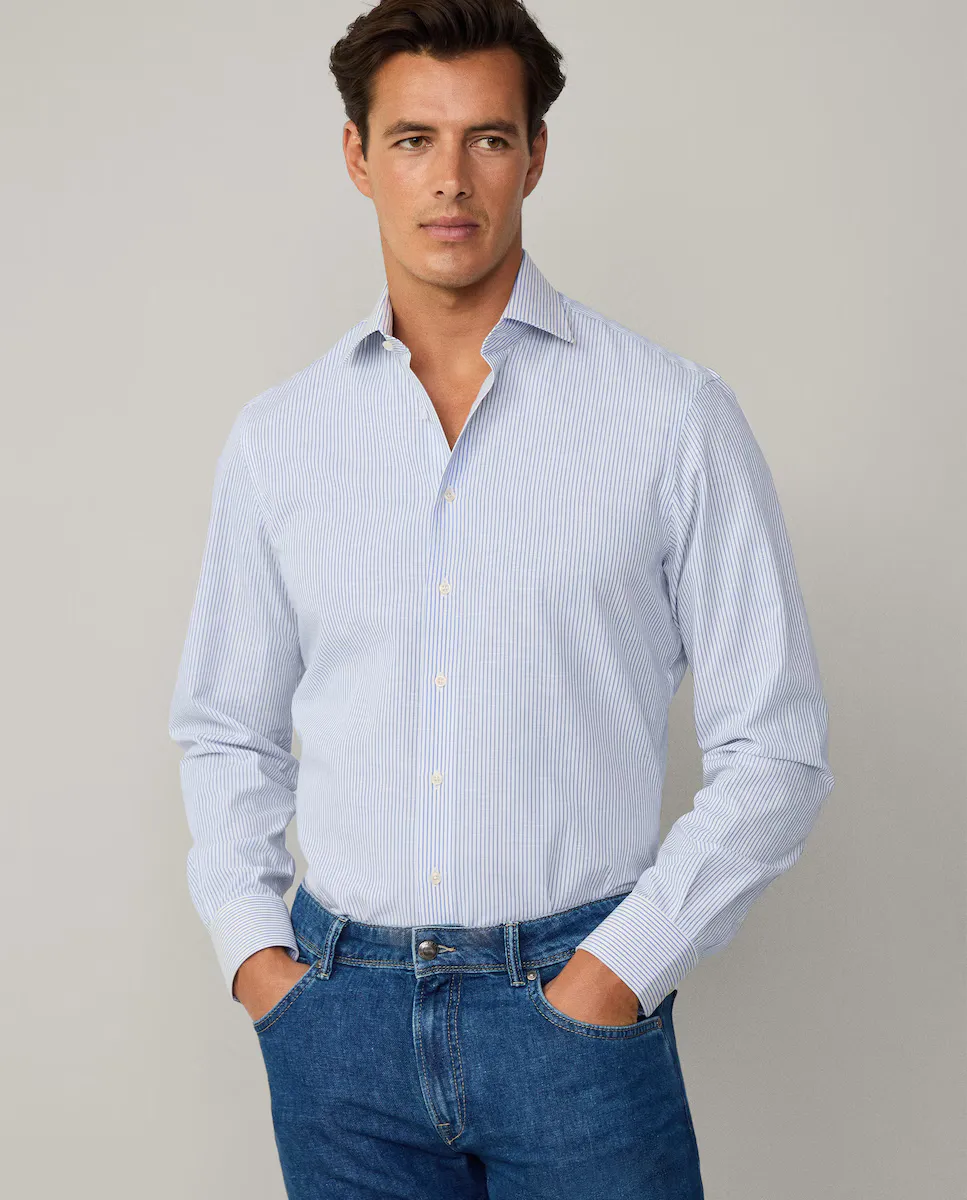 Мужская классическая рубашка в тонкую полоску Hackett, синий
Мужская классическая рубашка в тонкую полоску Hackett, синий