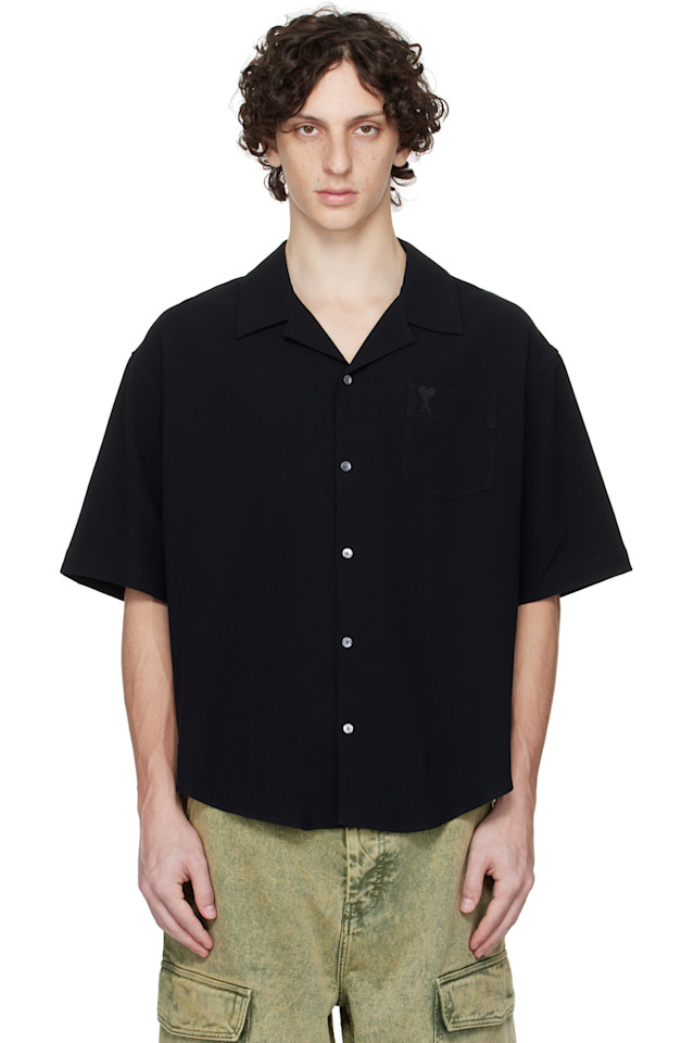 Хлопковая рубашка с отложным воротником Ami Paris, черный
Хлопковая рубашка с отложным воротником Ami Paris, черный