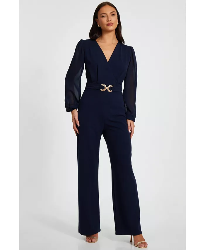 Женский комбинезон палаццо из шифона с пряжкой QUIZ, синий
Женский комбинезон палаццо из шифона с пряжкой QUIZ, синий