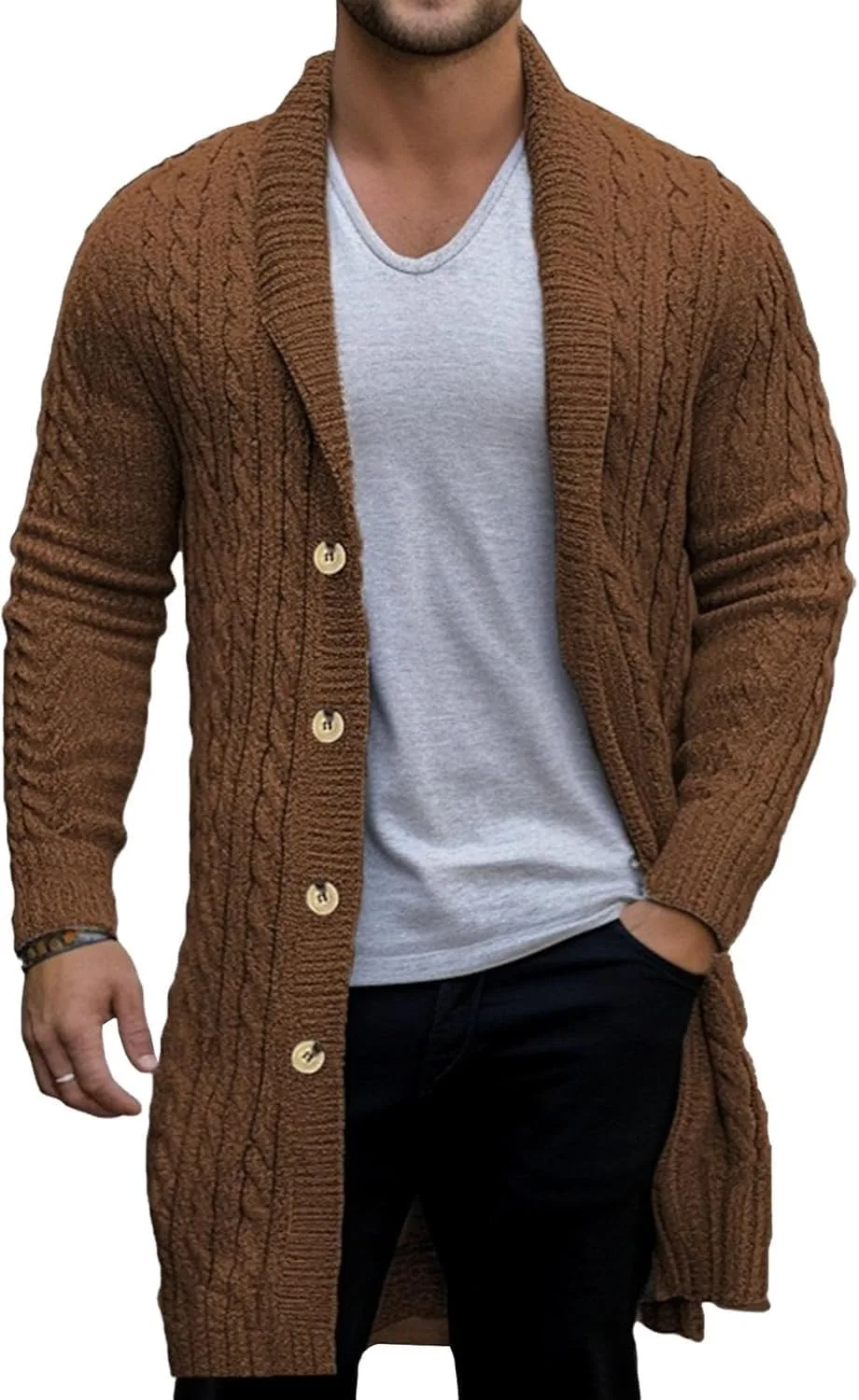 Мужской кардиган с воротником шаль, вязаный, с длинными рукавами и пуговицами DGHM-JLMY
Мужской кардиган с воротником шаль, вязаный, с длинными рукавами и пуговицами DGHM-JLMY