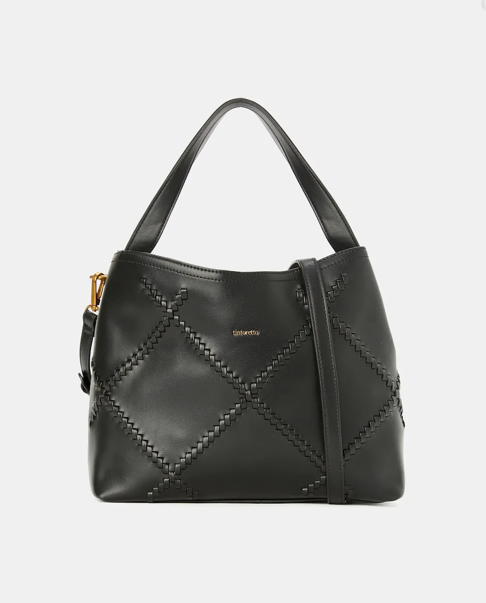 Средний размер Сумка-шоппер с плетением и ремешком через плечо Tintoretto, черный
Средний размер Сумка-шоппер с плетением и ремешком через плечо Tintoretto, черный