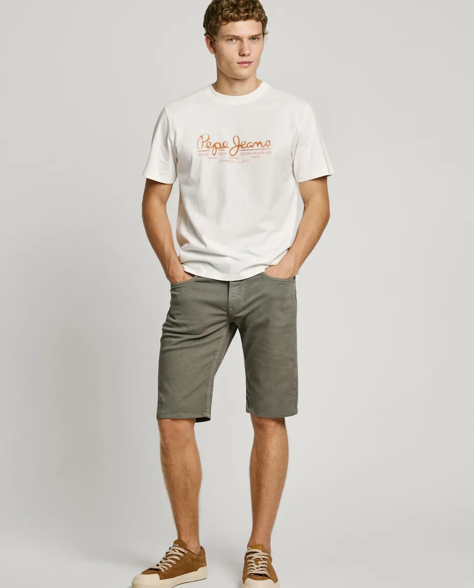 Мужские облегающие джинсовые шорты-бермуды из эластичной ткани Pepe Jeans, темно-зеленый 
Мужские облегающие джинсовые шорты-бермуды из эластичной ткани Pepe Jeans, темно-зеленый