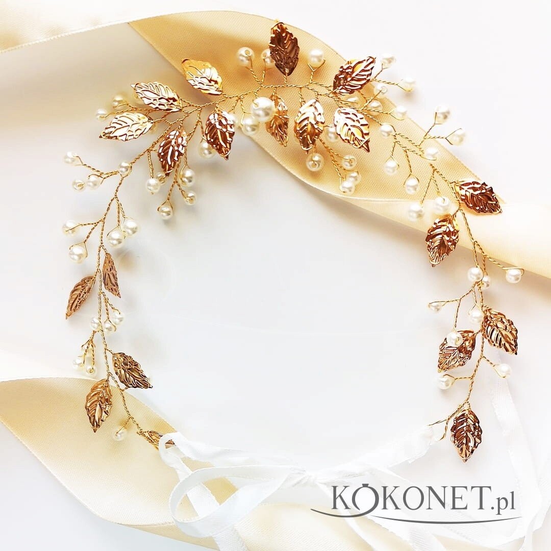 Золотой свадебный ободок с листьями и жемчугом Kokonet
Золотой свадебный ободок с листьями и жемчугом Kokonet