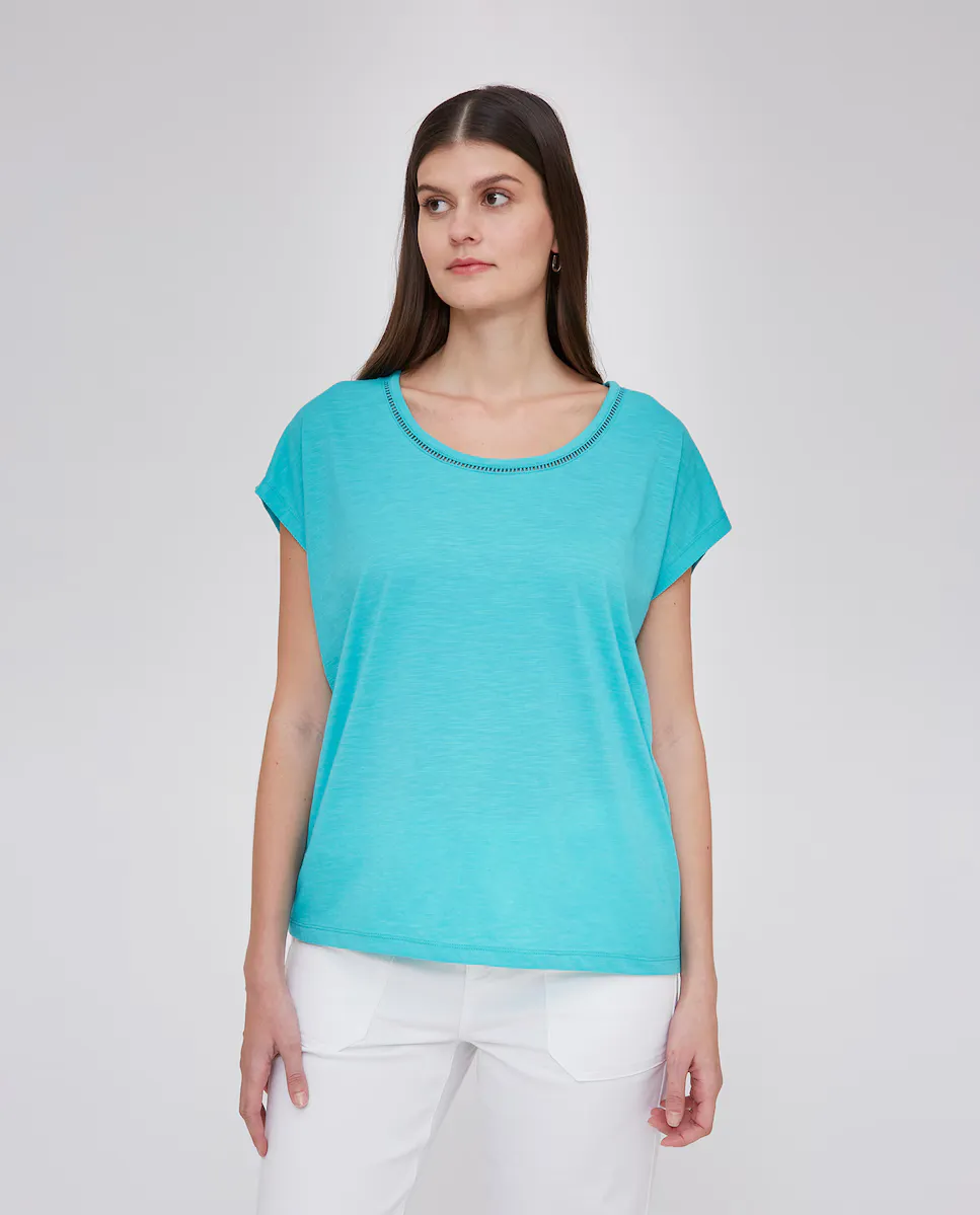 Женская футболка с круглым вырезом и приспущенными рукавами October, бирюзовый
Женская футболка с круглым вырезом и приспущенными рукавами October, бирюзовый