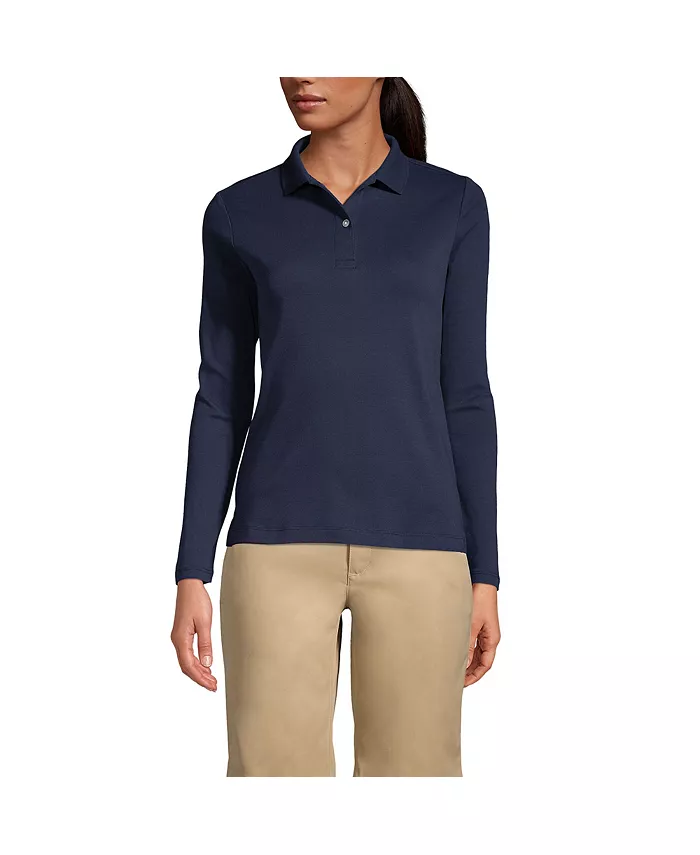 Женская облегающая поло с длинным рукавом из интерлока Lands' End, синий
Женская облегающая поло с длинным рукавом из интерлока Lands' End, синий