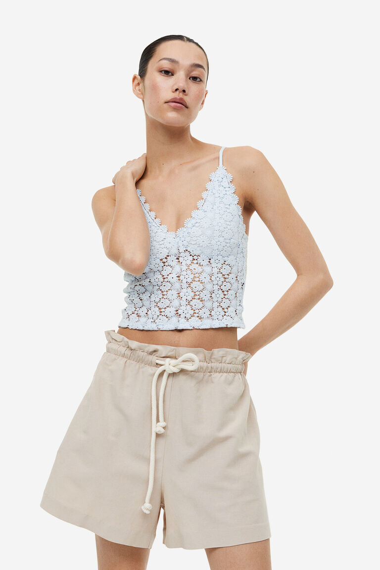 Укороченный кружевной топ H&M, синий
Укороченный кружевной топ H&M, синий