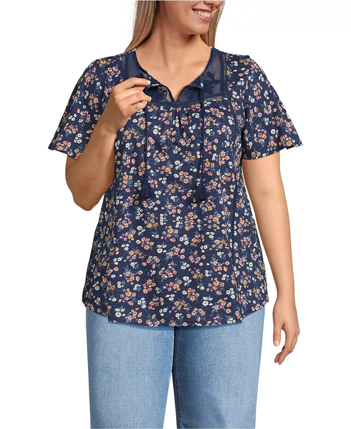 Женская туника больших размеров с рукавами-крылышками, кружевной отделкой и вырезом под горло Lands' End, синий
Женская туника больших размеров с рукавами-крылышками, кружевной отделкой и вырезом под горло Lands' End, синий