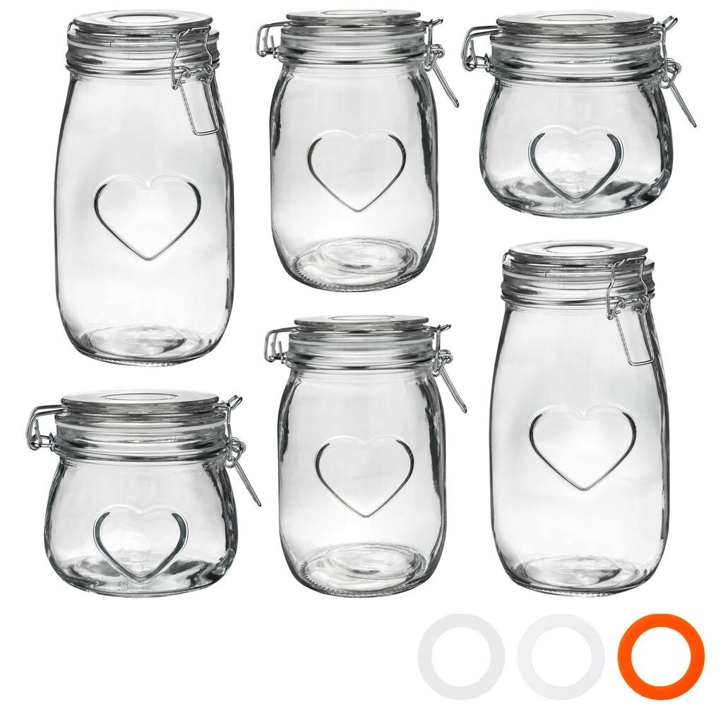 Стеклянные банки для хранения пищевых продуктов Nicola Spring Heart Design — 500 мл / 1 л / 1,55 л — набор из 6 шт
Стеклянные банки для хранения пищевых продуктов Nicola Spring Heart Design — 500 мл / 1 л / 1,55 л — набор из 6 шт