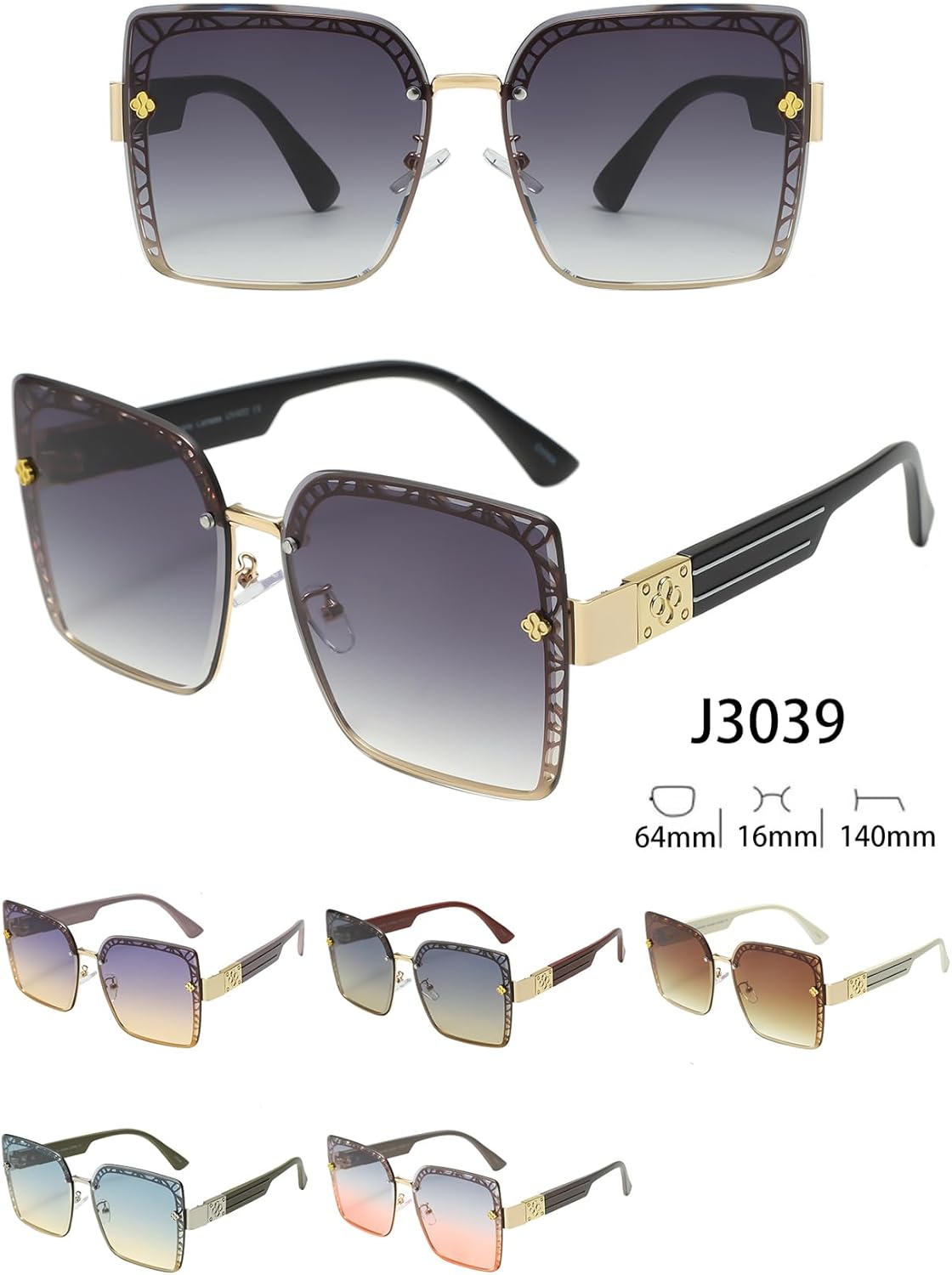 Набор из 12 штук - большие легкие солнцезащитные очки в квадратной оправе, оправа разных цветов, женские градиентные линзы с дизайном в виде бабочки, J3039 Generic, Brown
Набор из 12 штук - большие легкие солнцезащитные очки в квадратной оправе, оправа разных цветов, женские градиентные линзы с дизайном в виде бабочки, J3039 Generic, Brown