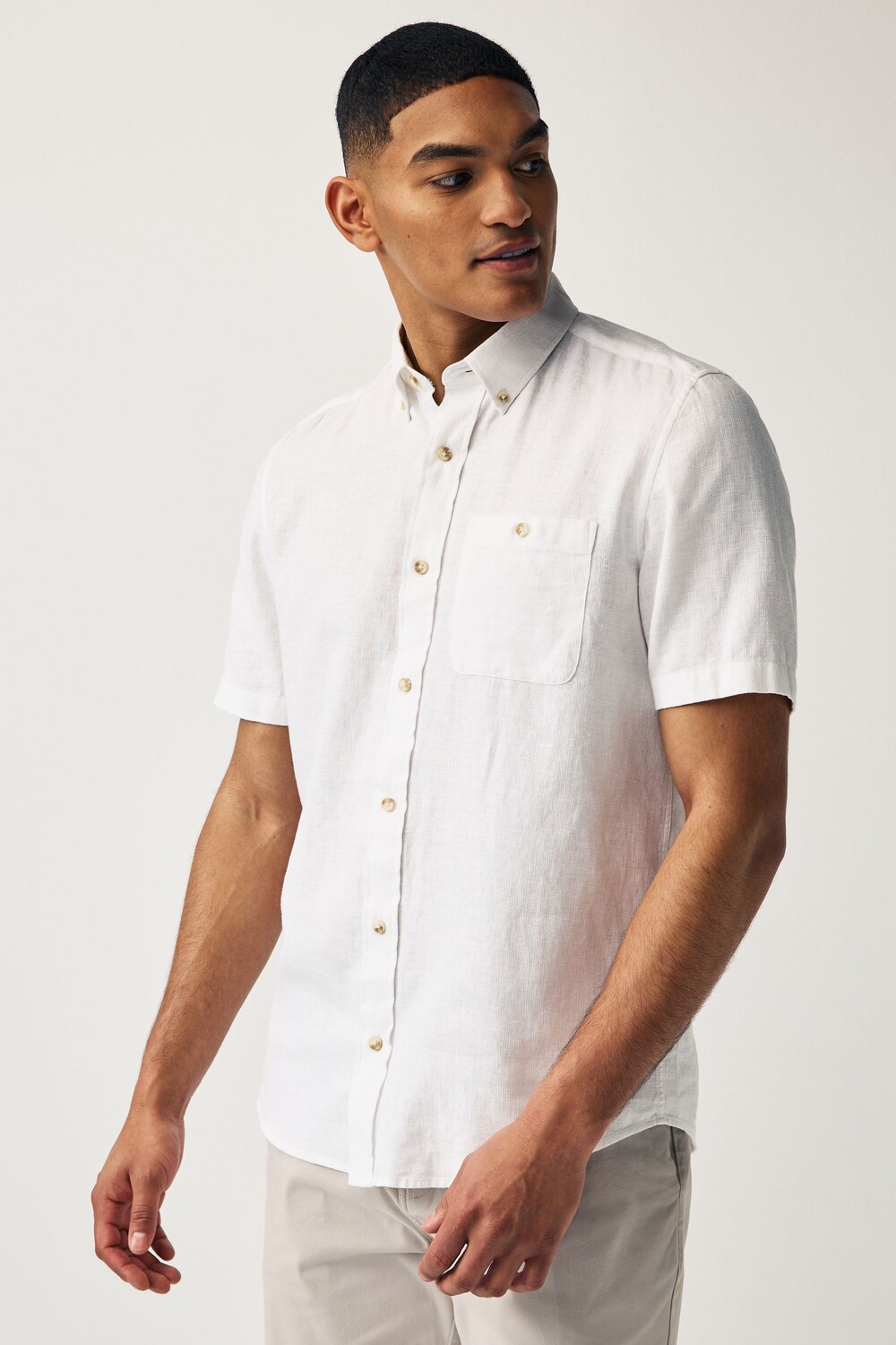 Футболка с короткими рукавами из смесового льна Next, белый 
Футболка с короткими рукавами из смесового льна Next, белый