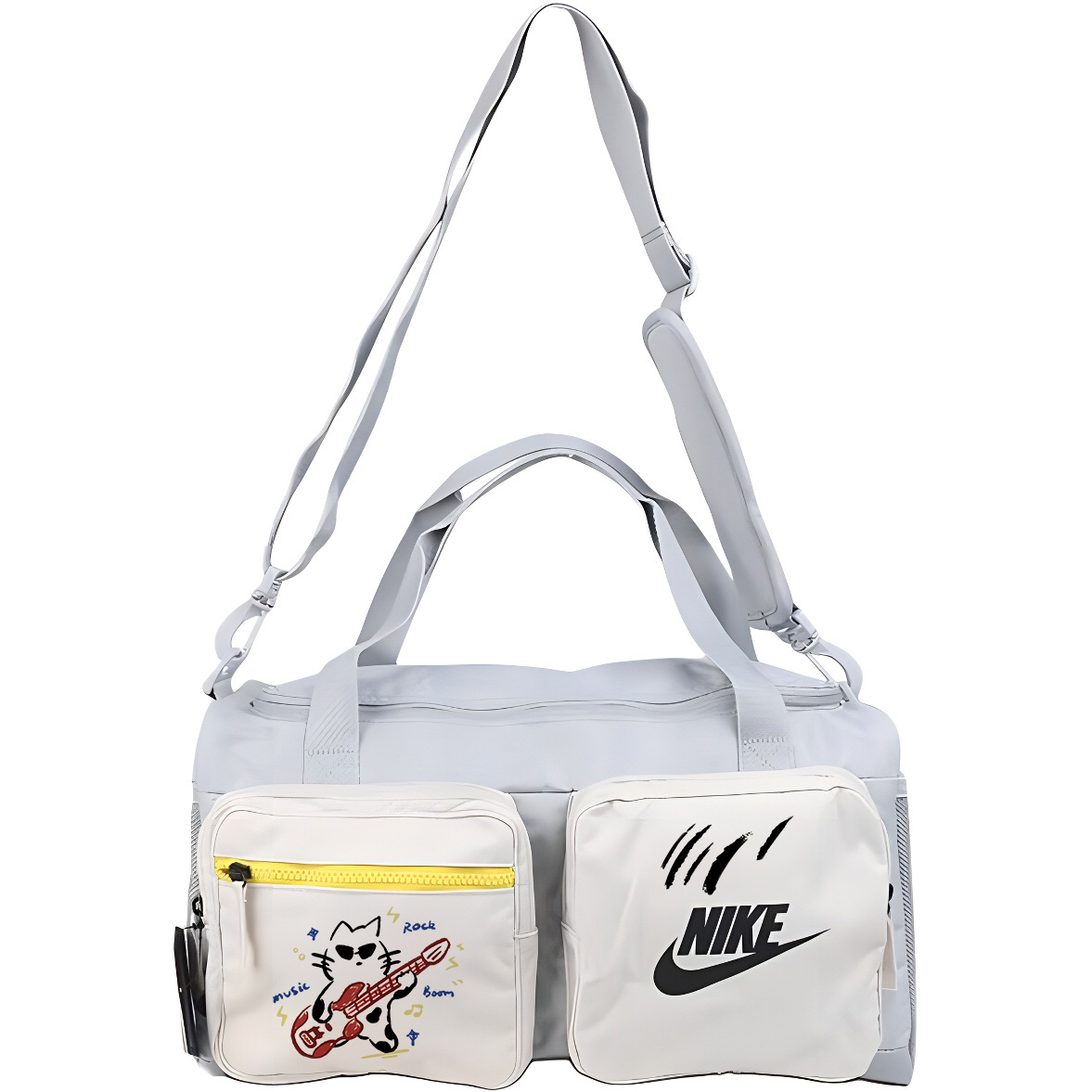 Nike Тканевая дорожная сумка унисекс светло-дымчато-серый, White Guitar Cat
Nike Тканевая дорожная сумка унисекс светло-дымчато-серый, White Guitar Cat