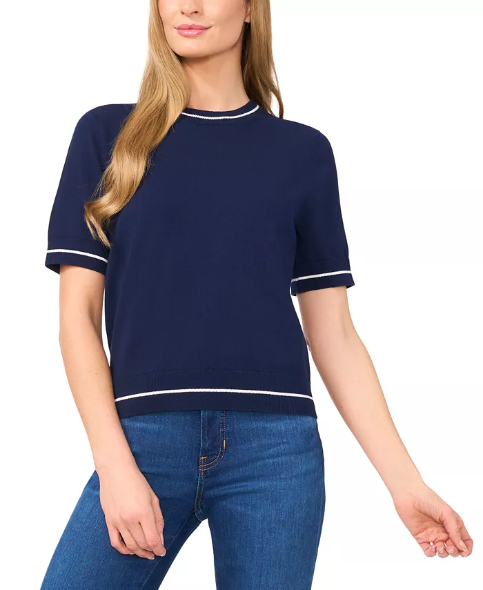 Женский хлопковый короткий свитер с контрастными полосками CeCe, синий
Женский хлопковый короткий свитер с контрастными полосками CeCe, синий