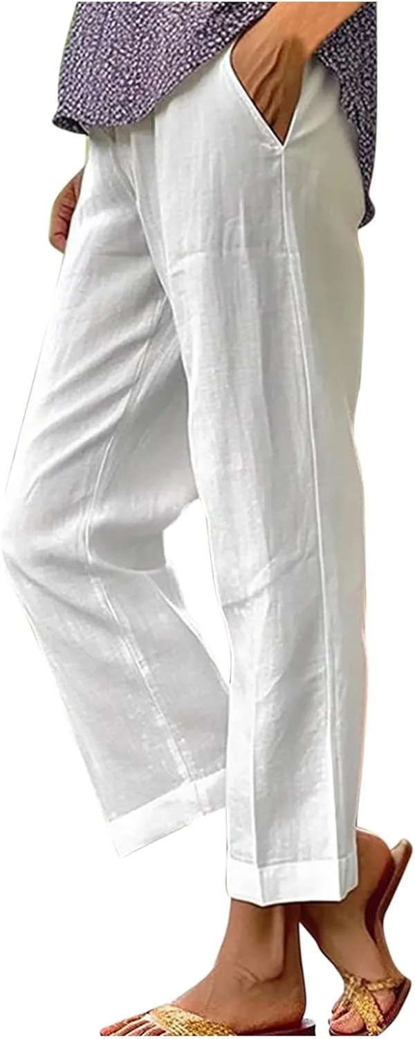 Женские хлопковые льняные брюки прямого кроя с эластичным поясом
Женские хлопковые льняные брюки прямого кроя с эластичным поясом