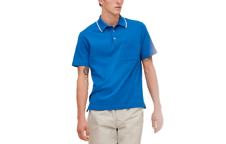 Рубашка поло мужская синяя Hermes, синий 
Рубашка поло мужская синяя Hermes, синий