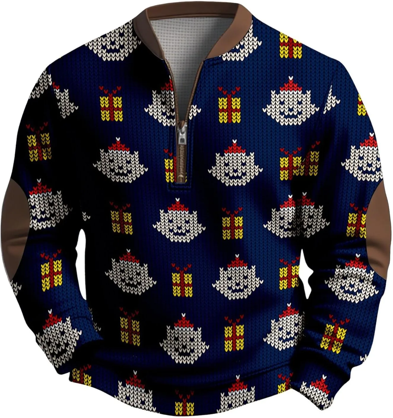 Мужской свитер с V-образным вырезом и молнией на четверть, с рождественским принтом и налокотниками CRNTCEM
Мужской свитер с V-образным вырезом и молнией на четверть, с рождественским принтом и налокотниками CRNTCEM