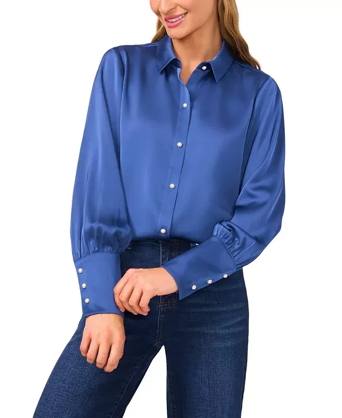 Женская блузка из роскошного атласа с имитацией жемчуга на пуговицах Cece, синий
Женская блузка из роскошного атласа с имитацией жемчуга на пуговицах Cece, синий