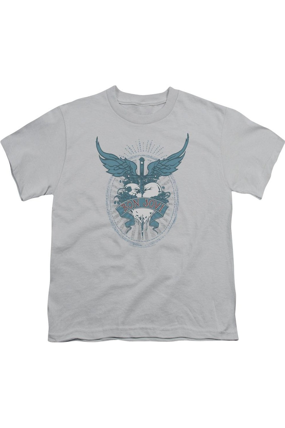 Футболка с коротким рукавом Bon Jovi Winged Heart для детей Gildan, серебряный 
Футболка с коротким рукавом Bon Jovi Winged Heart для детей Gildan, серебряный