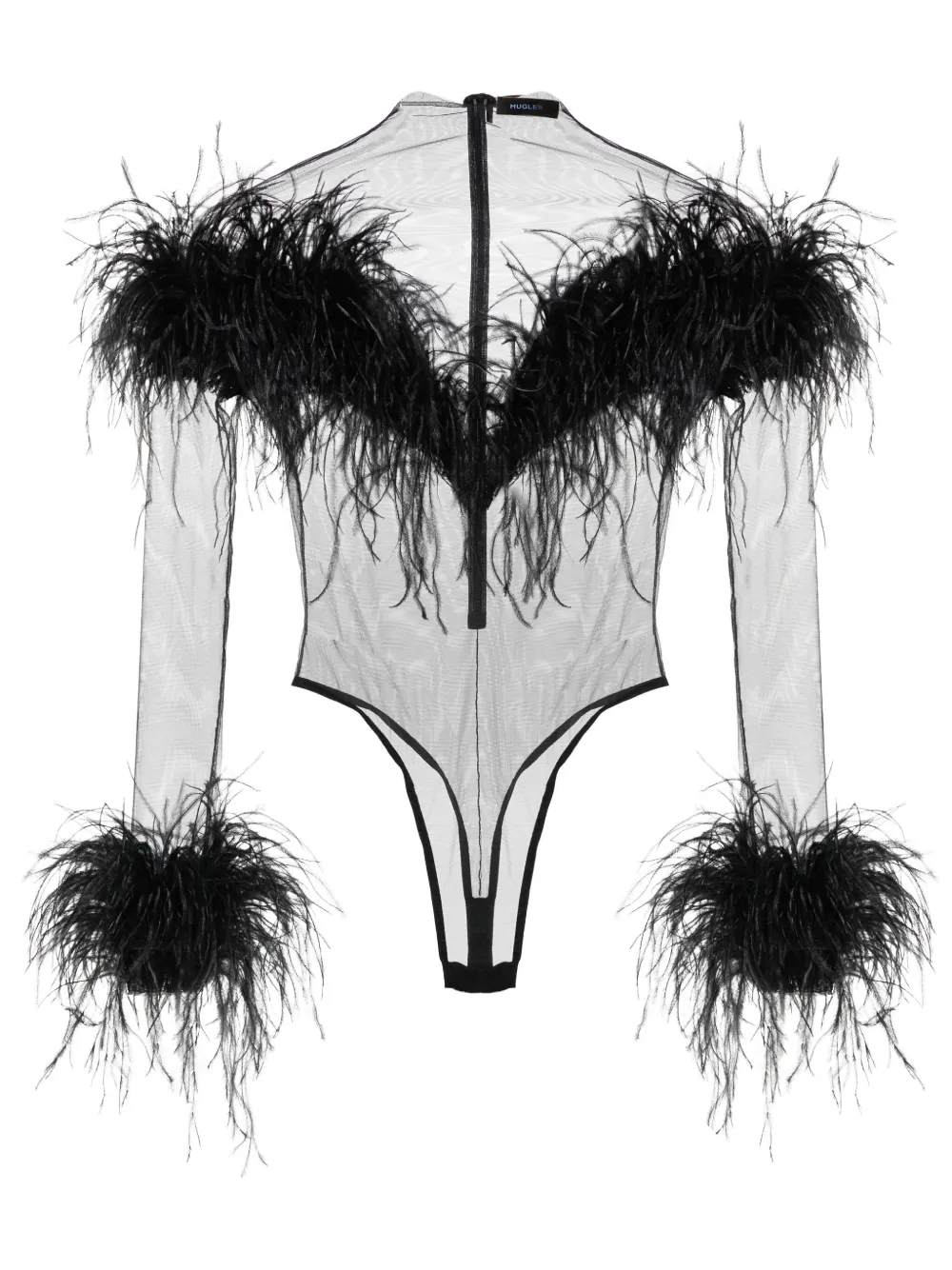 Сетчатое боди с перьями Mugler, черный
Сетчатое боди с перьями Mugler, черный