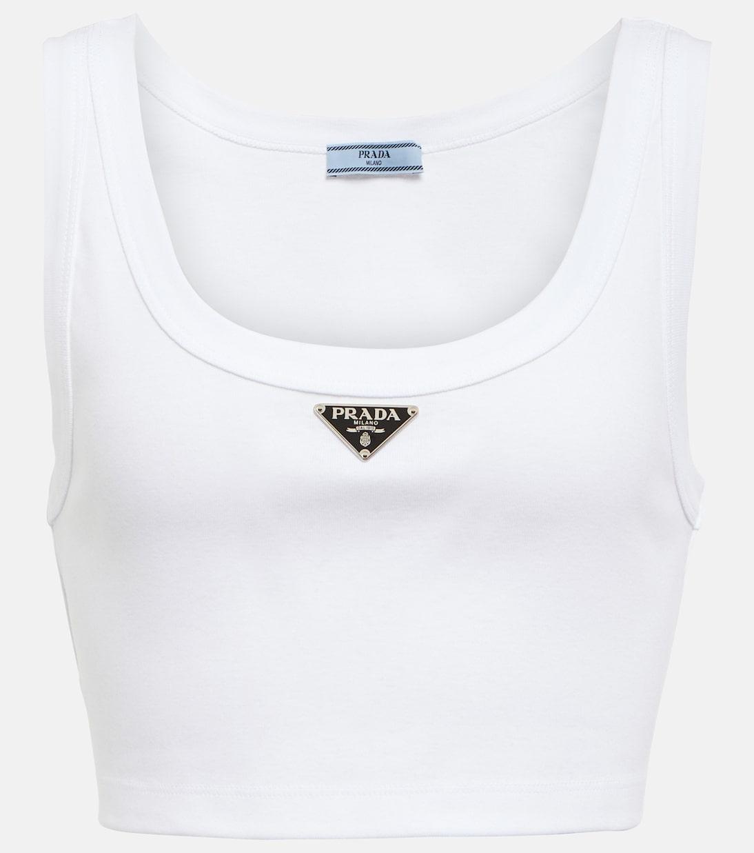Хлопковый джерси кроп-топ с логотипом Prada, белый
Хлопковый джерси кроп-топ с логотипом Prada, белый