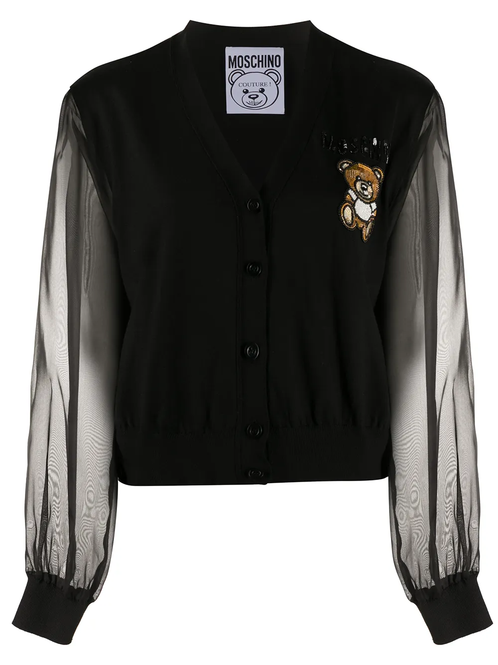 Кардиган с прозрачными рукавами и нашивкой Moschino, черный
Кардиган с прозрачными рукавами и нашивкой Moschino, черный