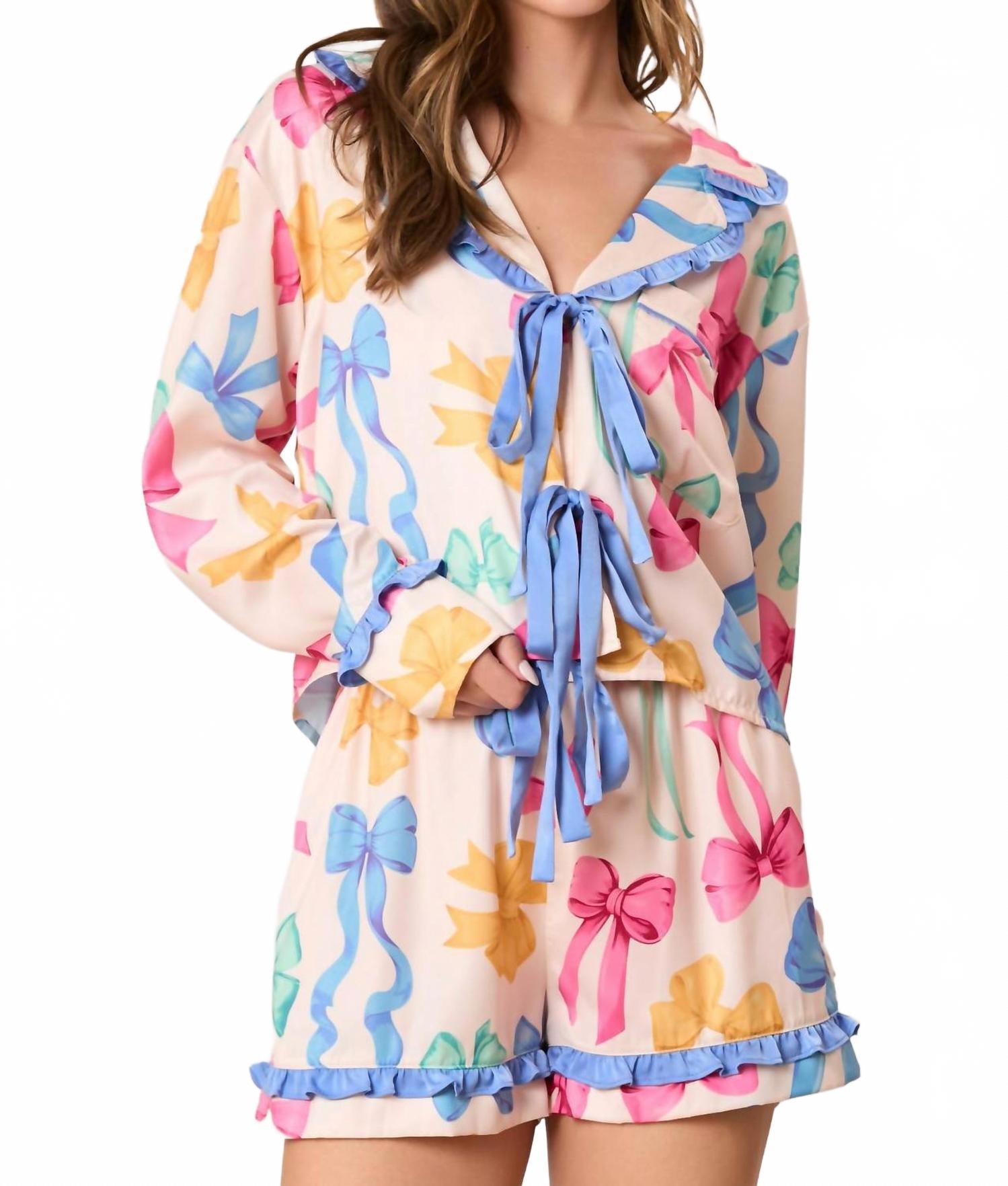 Пижамный комплект с принтом в виде банта из ленты, кремовый, разноцветный Peach Love, Cream Multi Color
Пижамный комплект с принтом в виде банта из ленты, кремовый, разноцветный Peach Love, Cream Multi Color