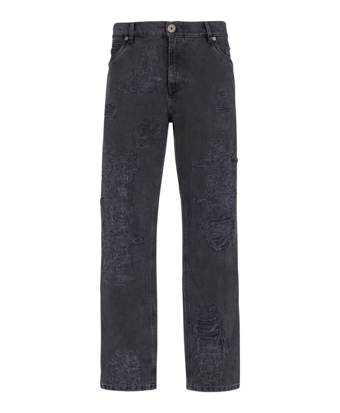 Прямые, потертые, отремонтированные джинсы Balmain, черный
Прямые, потертые, отремонтированные джинсы Balmain, черный