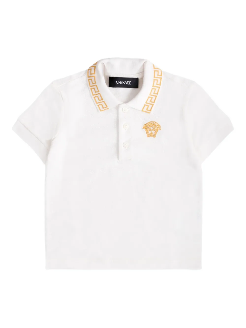 Рубашка-поло с вышитым узором Greca Versace Kids, белый
Рубашка-поло с вышитым узором Greca Versace Kids, белый