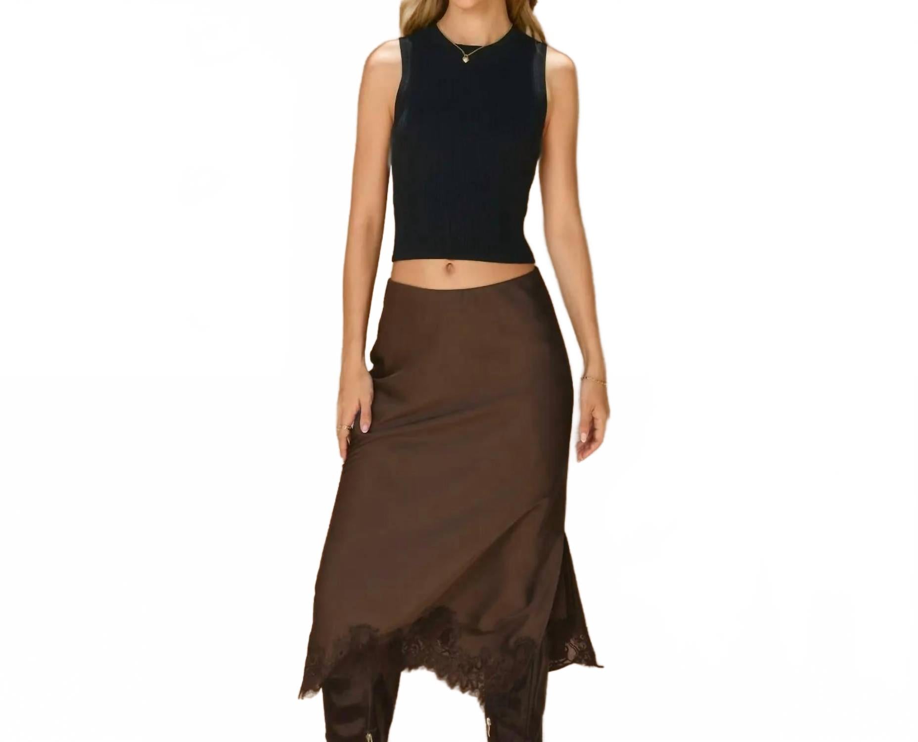 DRESS FORUM Юбка-карандаш миди из атласа Sienna с кружевной каймой, цвет темно-шоколадный
DRESS FORUM Юбка-карандаш миди из атласа Sienna с кружевной каймой, цвет темно-шоколадный