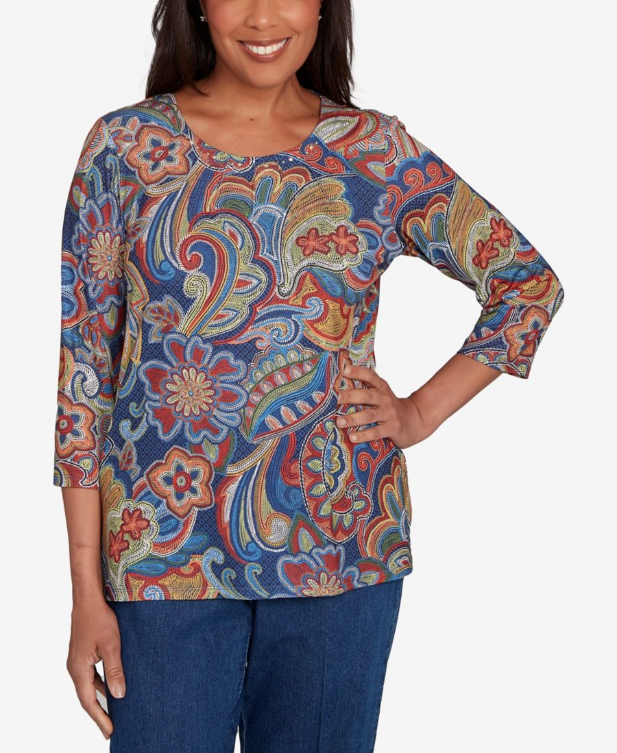 Укороченный топ с цветочным принтом и вышивкой, круглый вырез Alfred Dunner, Dark Blue
Укороченный топ с цветочным принтом и вышивкой, круглый вырез Alfred Dunner, Dark Blue