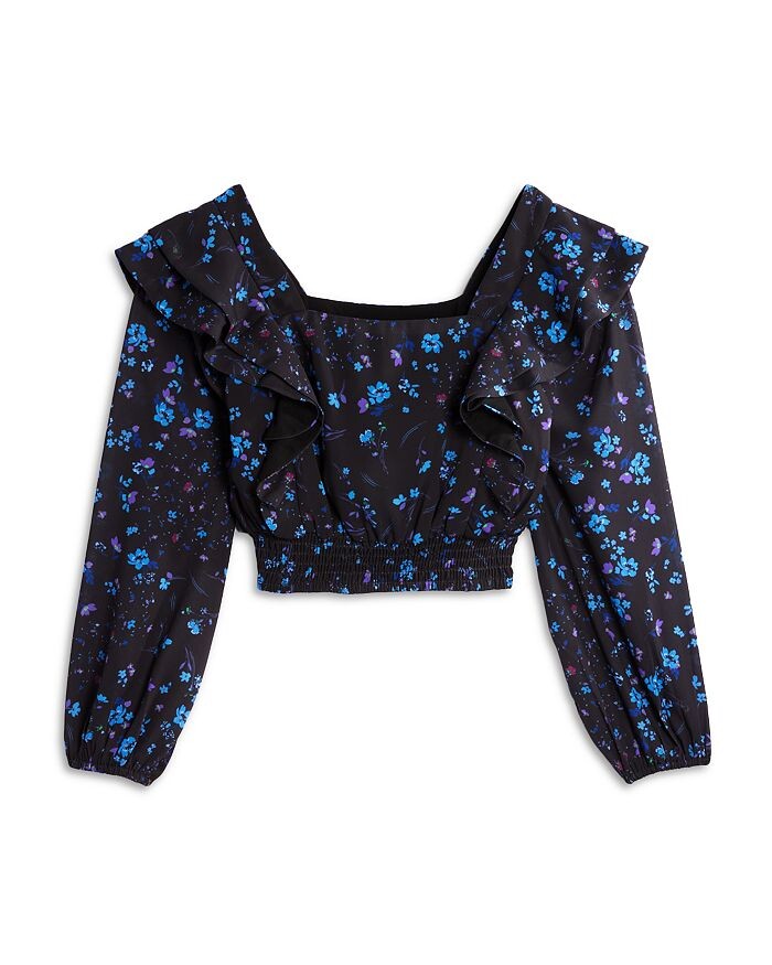 Укороченный топ AQUA с длинными рукавами и оборками для девочек, Little Kid, Big Kid, мультиколор