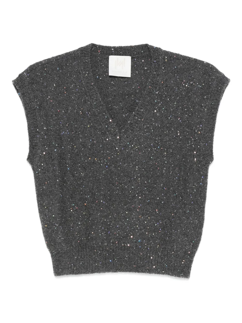 Вязаный топ с V-образным вырезом и украшением из пайеток Marella, серый
Вязаный топ с V-образным вырезом и украшением из пайеток Marella, серый