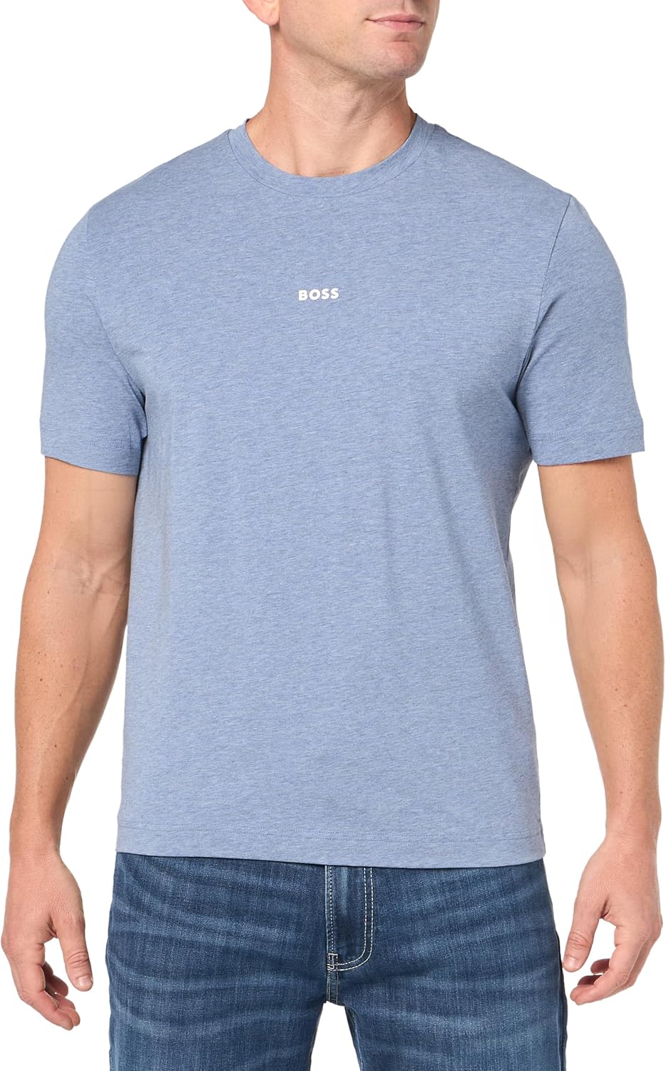 Мужская хлопковая футболка BOSS с логотипом на груди, стандартного кроя, Chambray Blue1
Мужская хлопковая футболка BOSS с логотипом на груди, стандартного кроя, Chambray Blue1