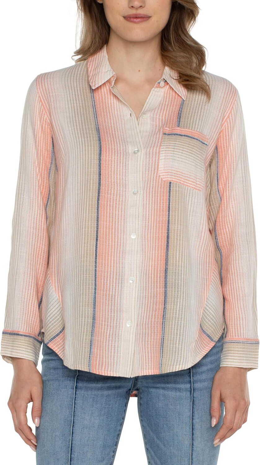 Рубашка Liverpool Los Angeles Button Front Shirt with 3/4 Sleeve Ombre Woven Stripe, цвет Orange Tan Multi
Рубашка Liverpool Los Angeles Button Front Shirt with 3/4 Sleeve Ombre Woven Stripe, цвет Orange Tan Multi
