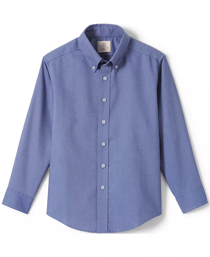 Большая рубашка для мальчиков Husky с длинным рукавом, однотонная оксфордская Lands' End, синий 
Большая рубашка для мальчиков Husky с длинным рукавом, однотонная оксфордская Lands' End, синий