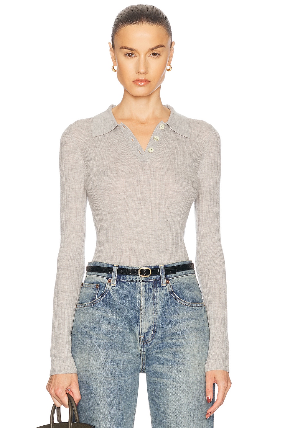 Кашемировый шелковый поло с ажурной вязкой Rib Pointelle Renggli, Gris 
Кашемировый шелковый поло с ажурной вязкой Rib Pointelle Renggli, Gris