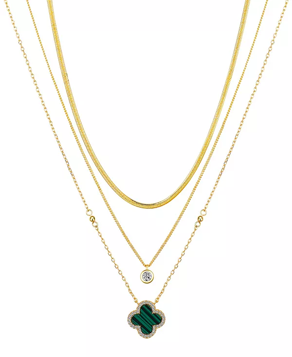 Комплект из нескольких слоев колье с малахитовым клевером и кубическим цирконием Unwritten, gold
Комплект из нескольких слоев колье с малахитовым клевером и кубическим цирконием Unwritten, gold