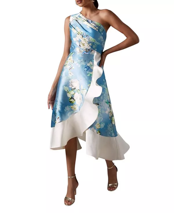 Платье миди с одним открытым плечом и оборками Coast, синий
Платье миди с одним открытым плечом и оборками Coast, синий