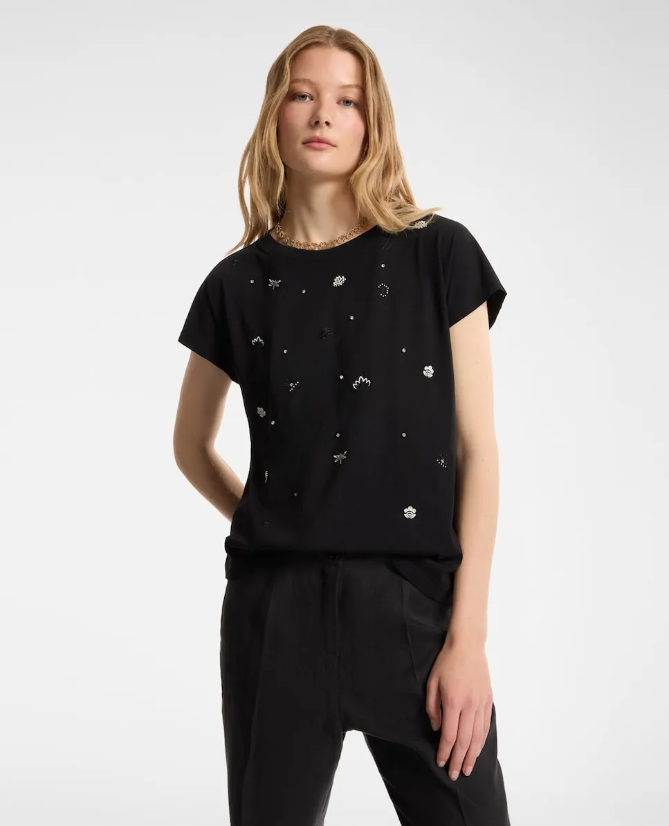 Женская хлопковая футболка с вышивкой и аппликациями Elena Miró, черный
Женская хлопковая футболка с вышивкой и аппликациями Elena Miró, черный