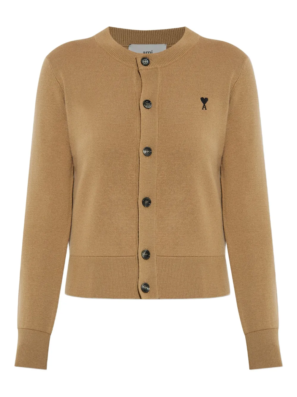 Шерстяной кардиган с пуговицами-логотипом в форме сердца AMI Paris, коричневый 
Шерстяной кардиган с пуговицами-логотипом в форме сердца AMI Paris, коричневый